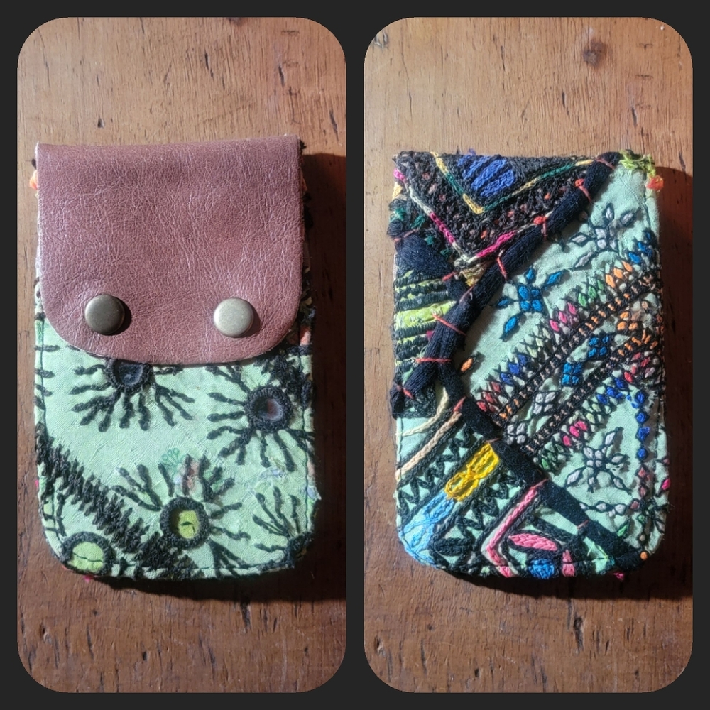 🍳🧠 Free People Boho Embroidered Repurposed vtg banjara hippie Wallet card case